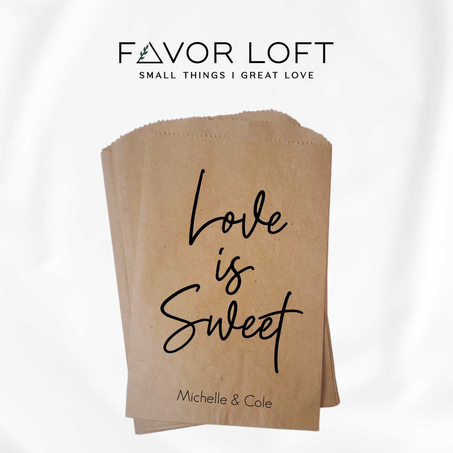Love Is Sweet Favor Bags, Personalized Wedding Treat Bags